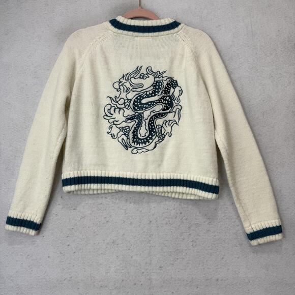 ModCloth Sweaters - ModCloth Cardigan Sweater Womens XL White Dragon Graphic Button Front Knit